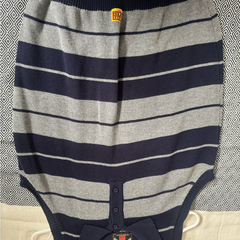 Ralph Lauren Navy and Gray Striped Knit Onesie